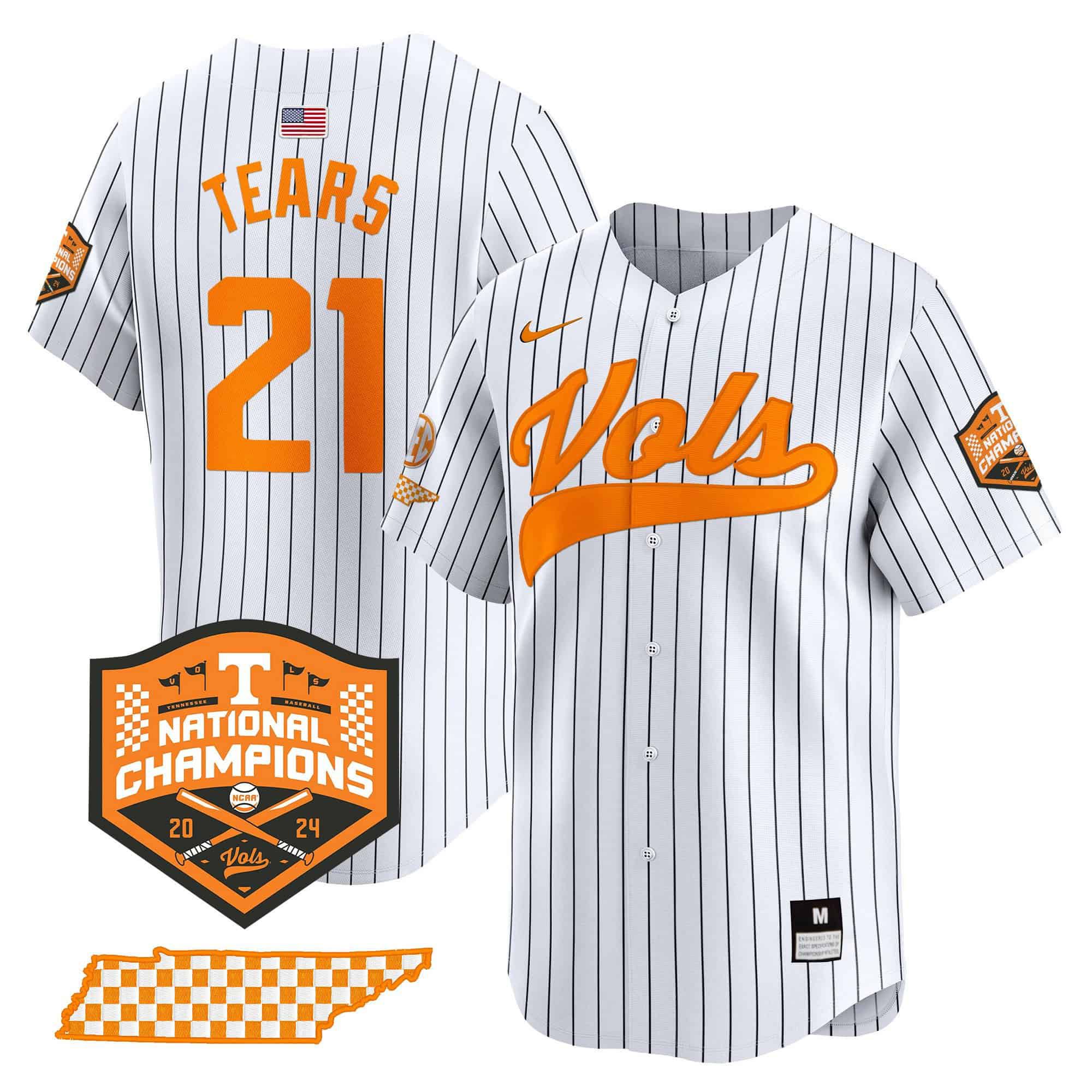 Men Tennessee Volunteers #21 Tears White Stripe 2024 Nike Champions Vapor Premier Limited NCAA Jersey